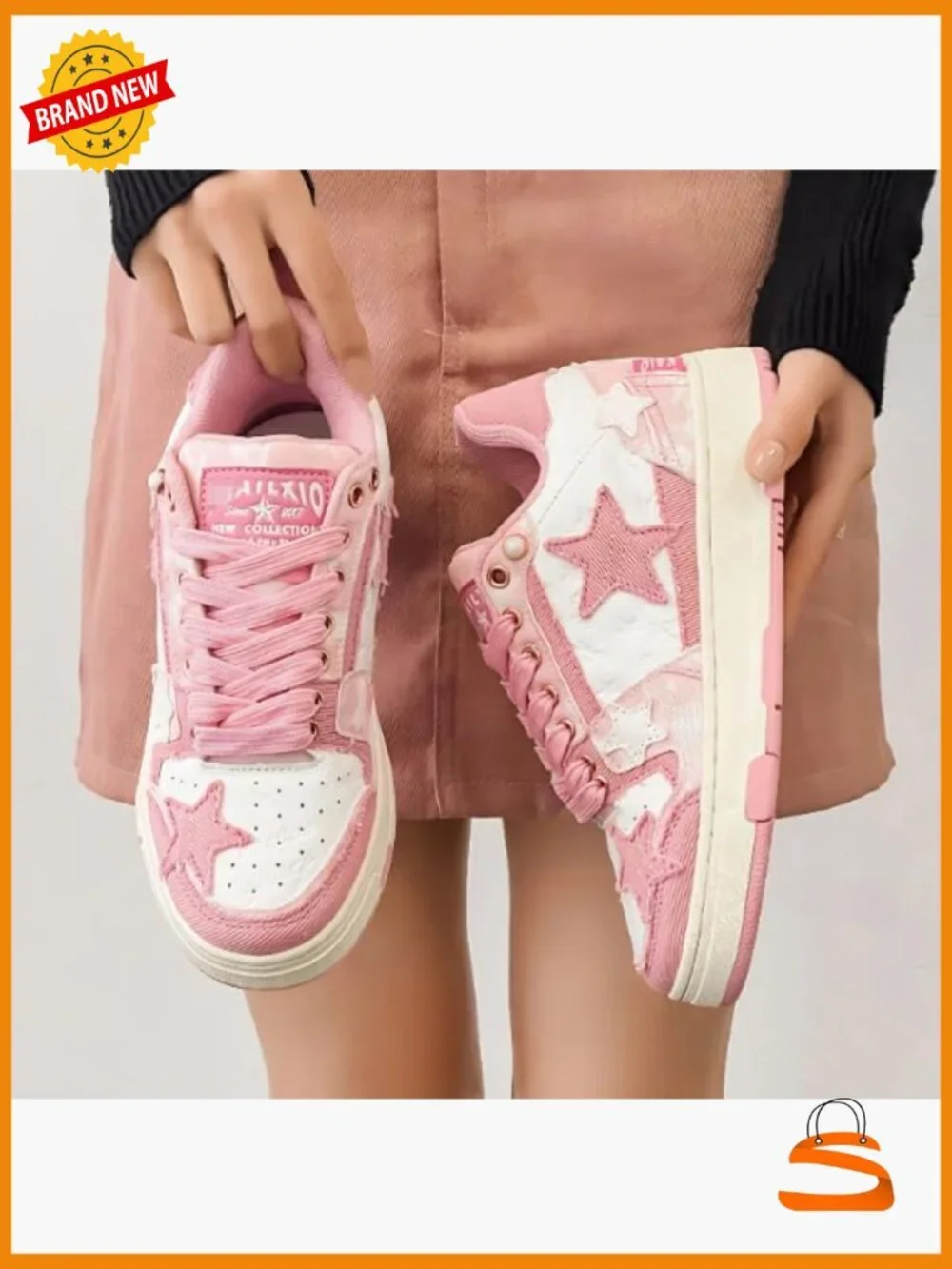 Retro Star Chunky Platform Sneakers Vintage Y2K Skate Shoes Lace-Up Mid Top